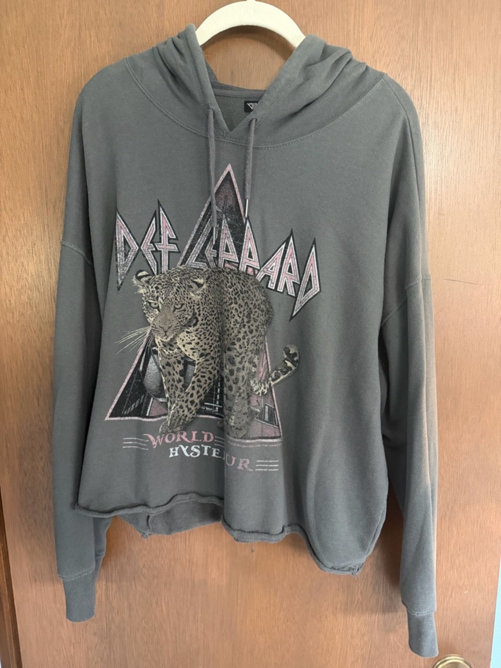 Torrid Cropped Charcoal Gray Leopard Graphic Hoodie